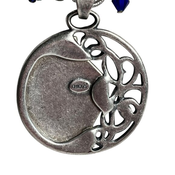 Chicos Silver-Tone Chain Necklace With Blue & Green Beaded Accents - Picture 2 of 3